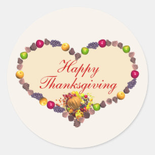 Sticker Rond Thanksgiving Heart et Cornucopia