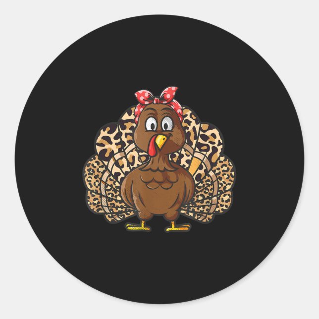 Sticker Rond Thanksgiving Leopard Turkey Women Girl Autumn Fall (Devant)