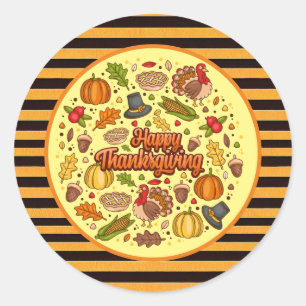 Sticker Rond Thanksgiving Moderne Belle Collection Automne