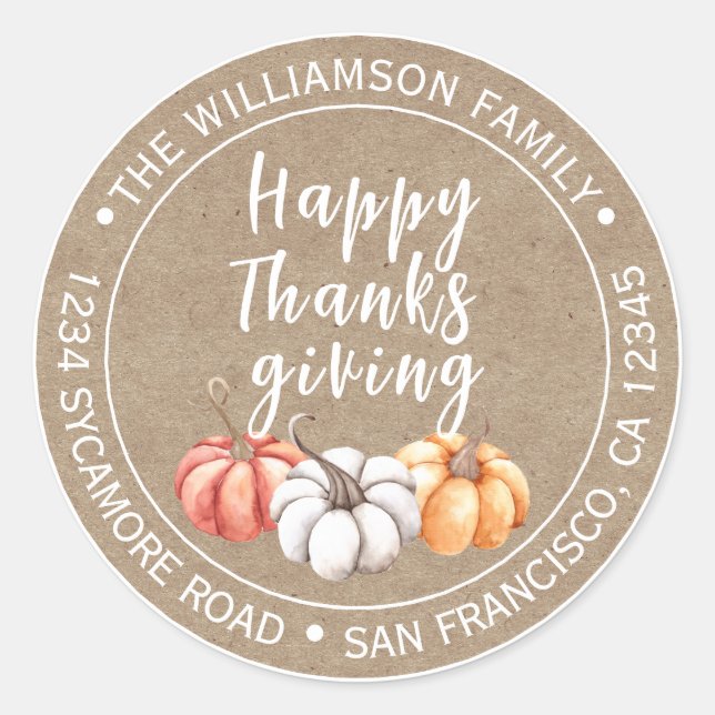 Sticker Rond Thanksgiving Nom de famille Adresse de retour Kraf (Devant)