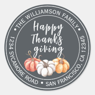 Sticker Rond Thanksgiving Nom de famille Adresse de retour Off-