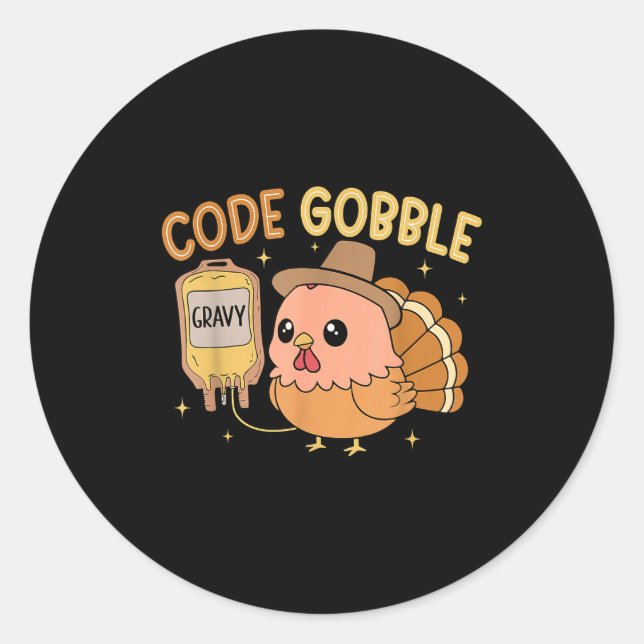 Sticker Rond Thanksgiving Nurse Code Gobble Funny Rn Cna Medica (Devant)