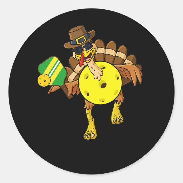 Sticker Rond Thanksgiving Pickle Ball Pilgrim Turquie Jouer Pi (Devant)