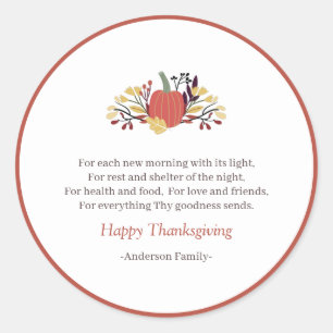 Sticker Rond Thanksgiving Poem Pays Russe Citrouille Bouquet