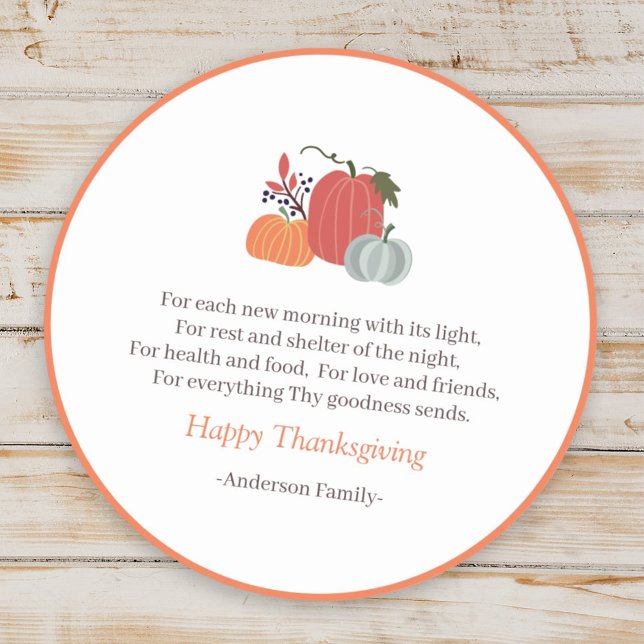 Sticker Rond Thanksgiving Poem Pays Russe Citrouille d'automne (Créateur téléchargé)