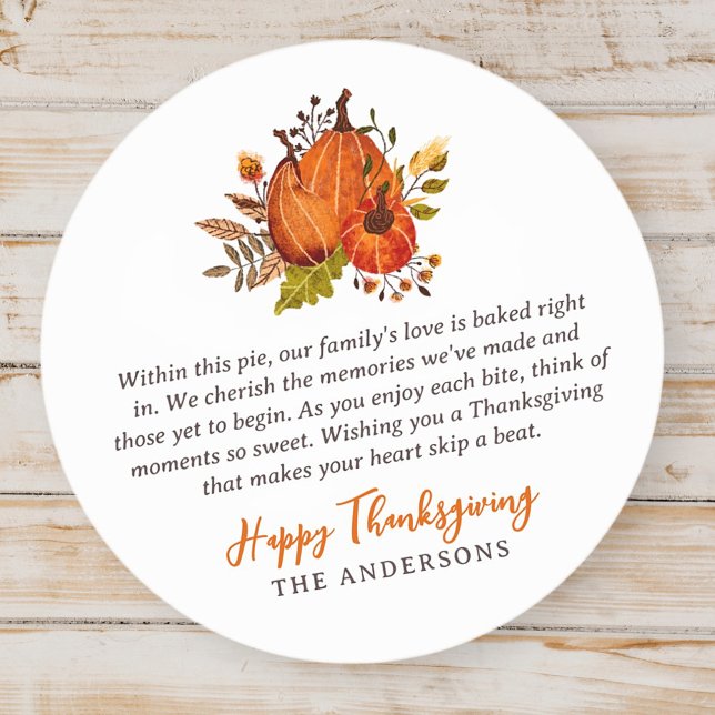 Sticker Rond Thanksgiving Poem Pays Russe Citrouille Harvest (Créateur téléchargé)