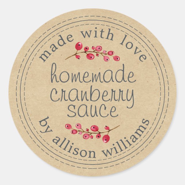 Sticker Rond Thanksgiving Sauce aux canneberges maison Kraft (Devant)