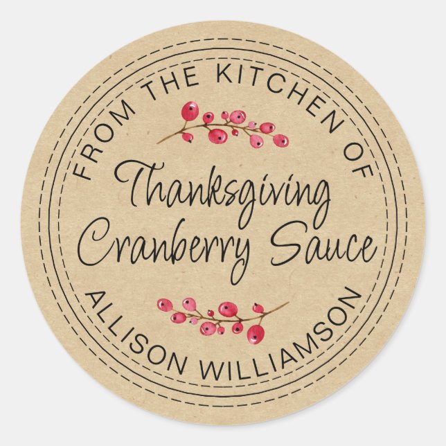 Sticker Rond Thanksgiving Sauce aux canneberges maison Kraft (Devant)