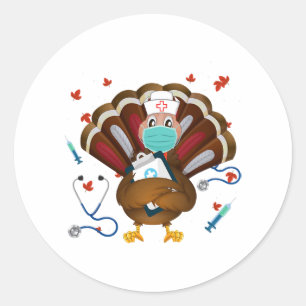 Sticker Rond Thanksgiving Scrub Tops Femmes Turquie Nurda Holid
