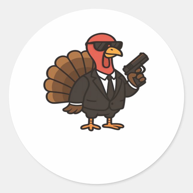 Sticker Rond Thanksgiving Secret Agent Turkey Classic T-Shirt (Devant)