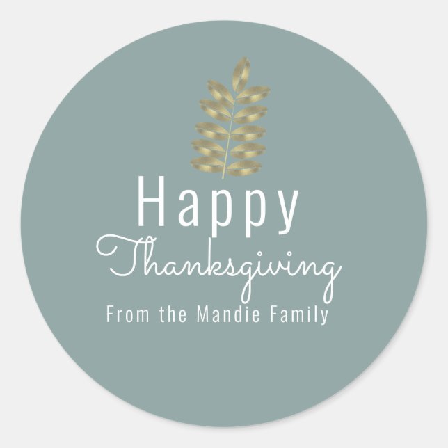 Sticker Rond Thanksgiving Simple Branch Leaf Gold Illustration (Devant)