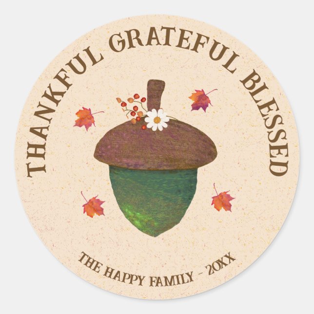 Sticker Rond Thanksgiving Thankful Grateful Blessed (Devant)