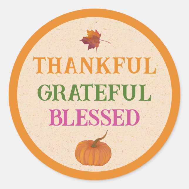 Sticker Rond Thanksgiving Thankful Grateful Blessed (Devant)