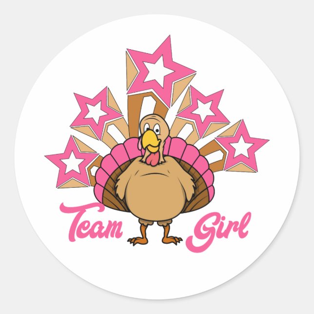 Sticker Rond Thanksgiving Turkey Gender Revela - Team Girl (Devant)