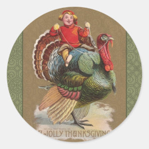Sticker Rond Thanksgiving Turquie Drôle salutations Vintages