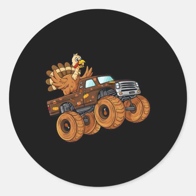 Sticker Rond Thanksgiving Turquie équitation Monster Truck Boys (Devant)