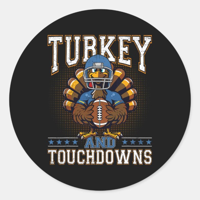 Sticker Rond Thanksgiving Turquie Et Touchdowns Football Hommes (Devant)