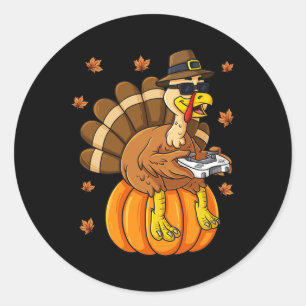 Sticker Rond Thanksgiving Turquie Joueur Citrouille Garçons Enf