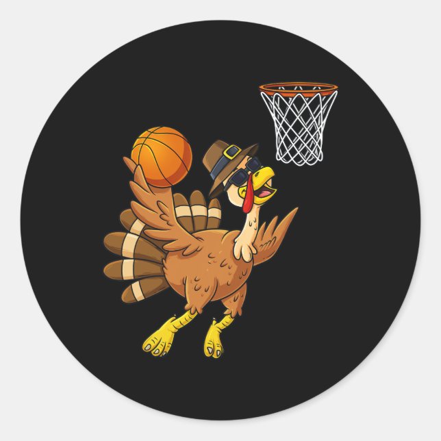 Sticker Rond Thanksgiving Turquie Joueur de basket-ball Amusant (Devant)