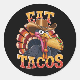 Sticker Rond Thanksgiving Turquie Mange Tacos Drôle Mexicain