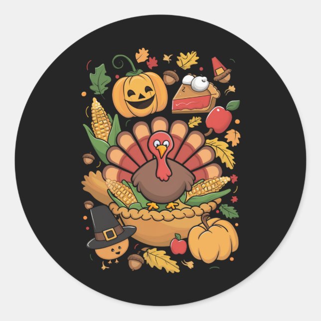 Sticker Rond Thanksgiving Turquie Thanksgiving Pie Fall Famille (Devant)