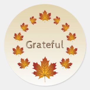 Sticker Rond Thanksgiving Wreath Grateful Simple Feuilles d'éra
