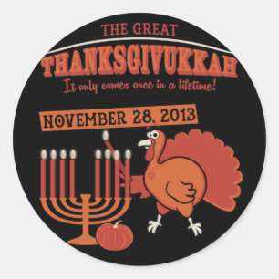 Sticker Rond 'Thanksgivukkah de fête
