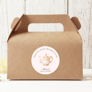 Sticker Rond Thé à haute pâte rose pastel doré pour la douche d