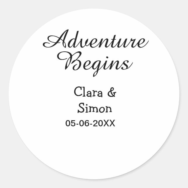 Sticker Rond The adventure begins wedding couple name datsimple (Devant)