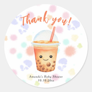Sticker Rond Thé aux bulles à l'aquarelle Baby Shower Merci