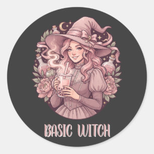 Sticker Rond Thé aux perles rose Basic Witch Coquette Halloween