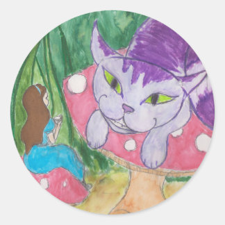 Sticker Rond Thé avec le bouton Cheshire chat