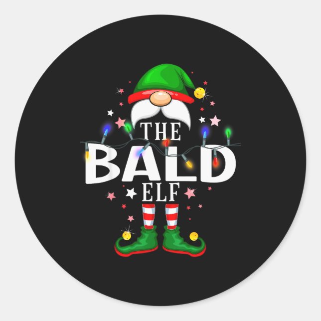 Sticker Rond The Bald Elf Christmas Family Pajama Party  (Devant)