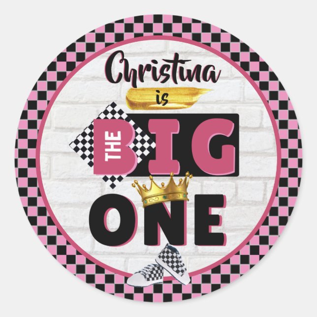 Sticker Rond The Big One| PINK Retro Hip hop 1er anniversaire (Devant)