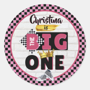 Sticker Rond The Big One  PINK Retro Hip hop 1er anniversaire