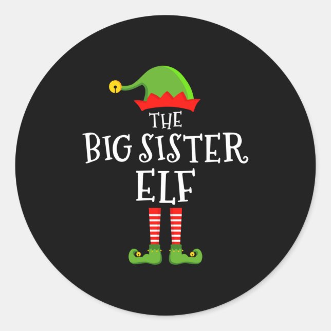 Sticker Rond The Big Sister Elf Funny Christmas Matching Family (Devant)