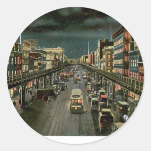 Sticker Rond The Bowery, par Night, New York. Vintage.