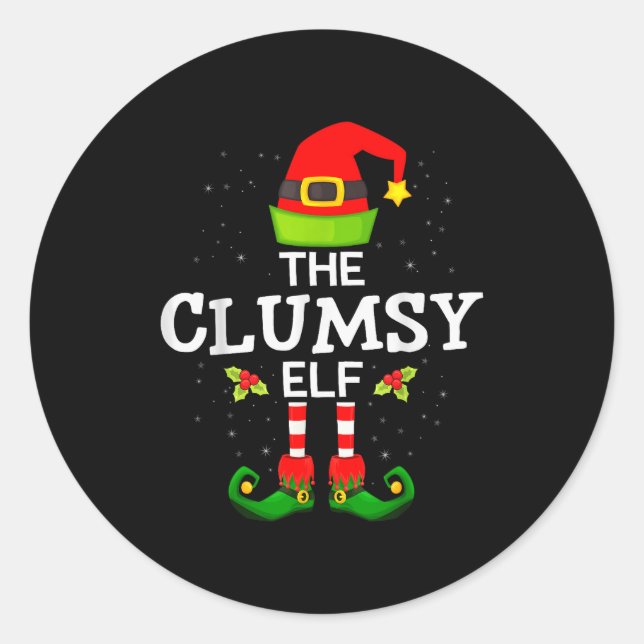 Sticker Rond The Clumsy Elf Christmas Family Matching Pajama  (Devant)