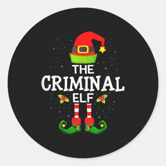 Sticker Rond The Criminal Elf Christmas Family Matching Pajama  (Devant)