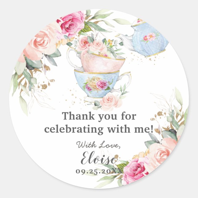 Sticker Rond Thé Dansant Floral Fête Prénatale Mariage Annivers (Devant)