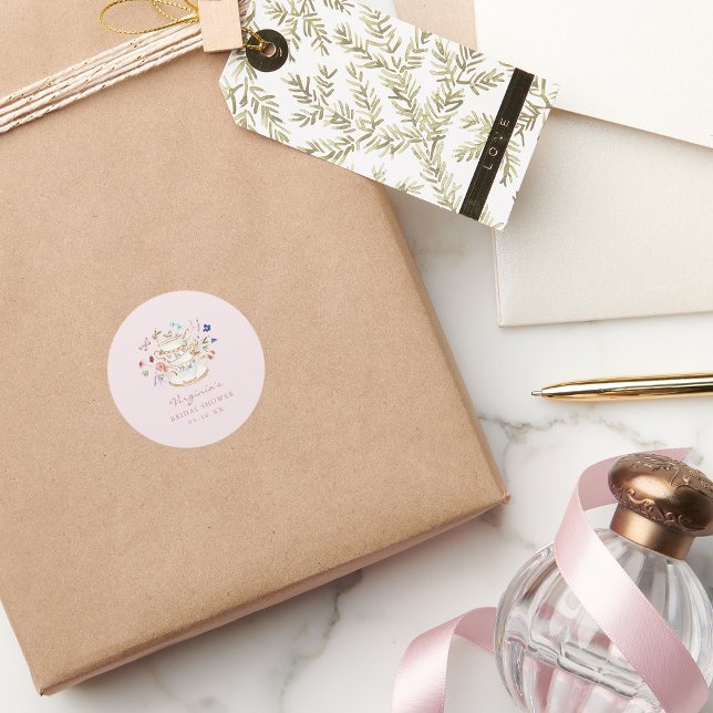 Sticker Rond Thé dansant Rose Fardé (Blush Pink Tea Party Classic Round Sticker by Painted Paperie
)