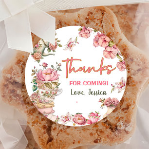 Sticker Rond Thé de fête pour deux fleurs roses brasser Anniver