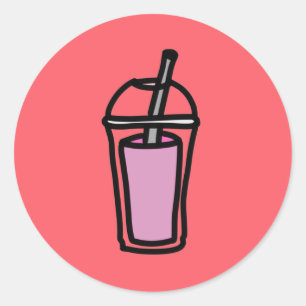 Sticker Rond Thé de lait rose bulle thé