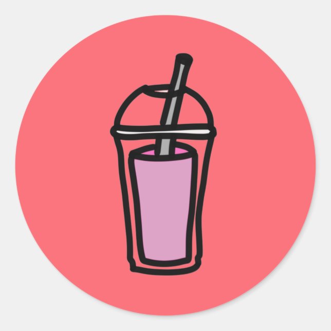 Sticker Rond Thé de lait rose bulle thé (Devant)