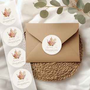 Sticker Rond Thé de mariage Théière Florale Vintage Rose Rougeâ