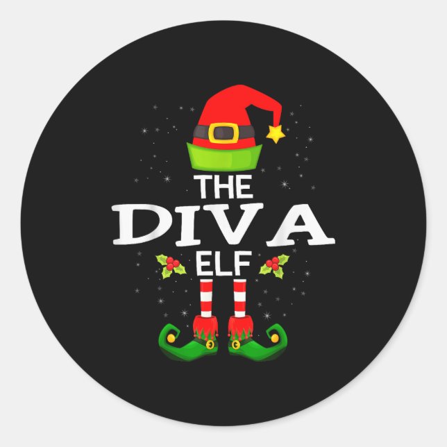 Sticker Rond The Diva Elf Christmas Family Matching Pajama  (Devant)