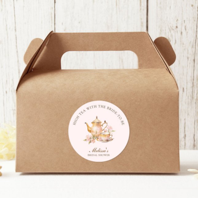 Sticker Rond Thé Élevé Rose Pastel Or Fête de Mariage (Créateur téléchargé)