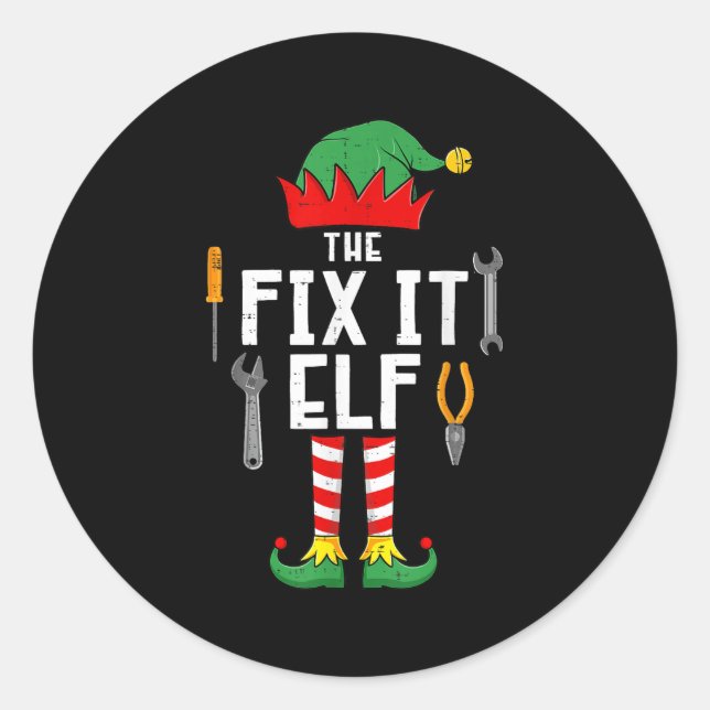 Sticker Rond The Fix It Elf Christmas Family Matching Xmas Grou (Devant)