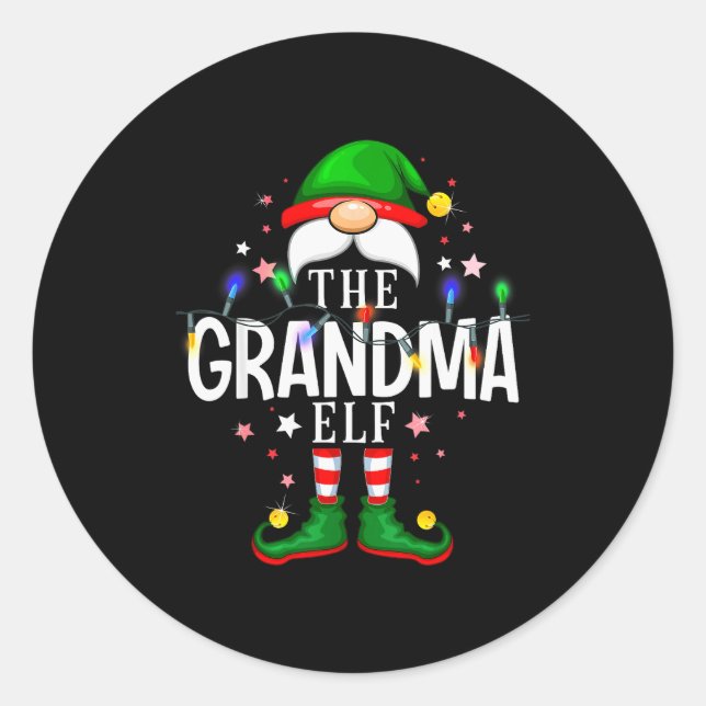Sticker Rond The Grandma Elf Christmas Family Pajama Party  (Devant)