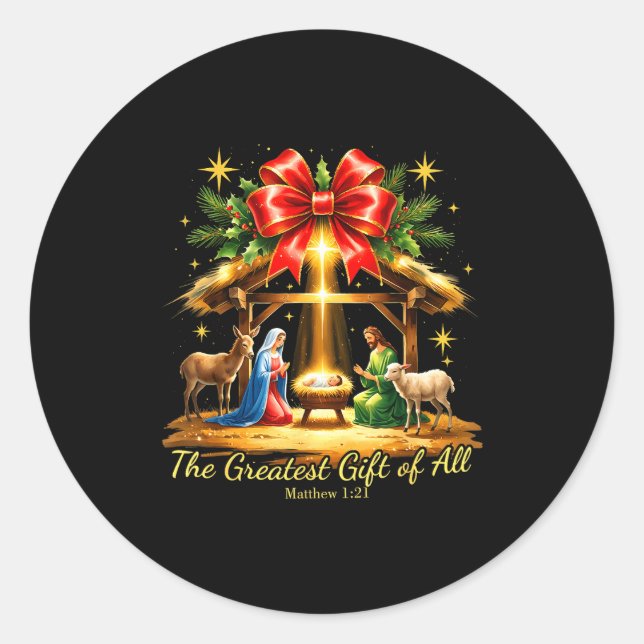 Sticker Rond The Greatest Gift Of All Nativity Christian Christ (Devant)